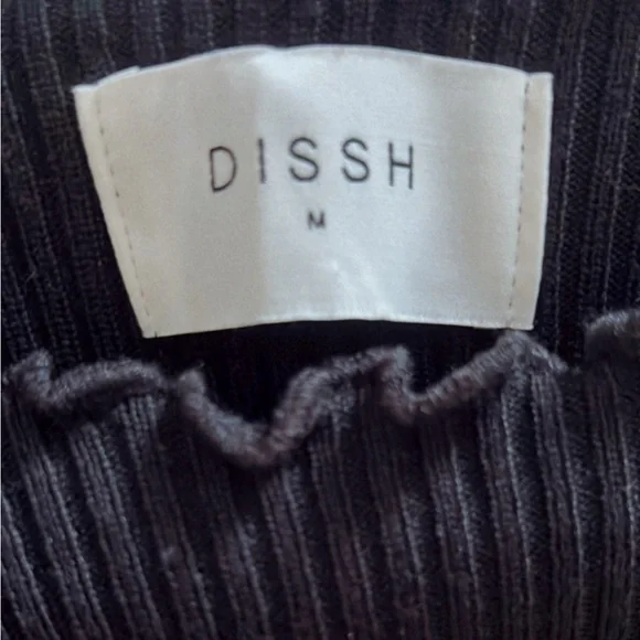 DISSH Sophia Ribbed Knit Long Sleeve Midi Dress Black Scalloped Medium - Picture 5 of 5